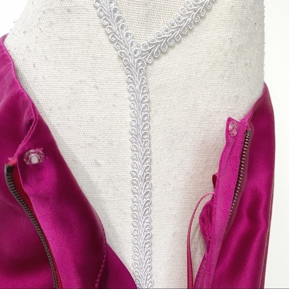 LANVIN 100% SILK FUCHSIA PINK ONE SLEEVE DRAPED BELTED COCKTAIL FORMAL DRESS - Picture 5 of 10